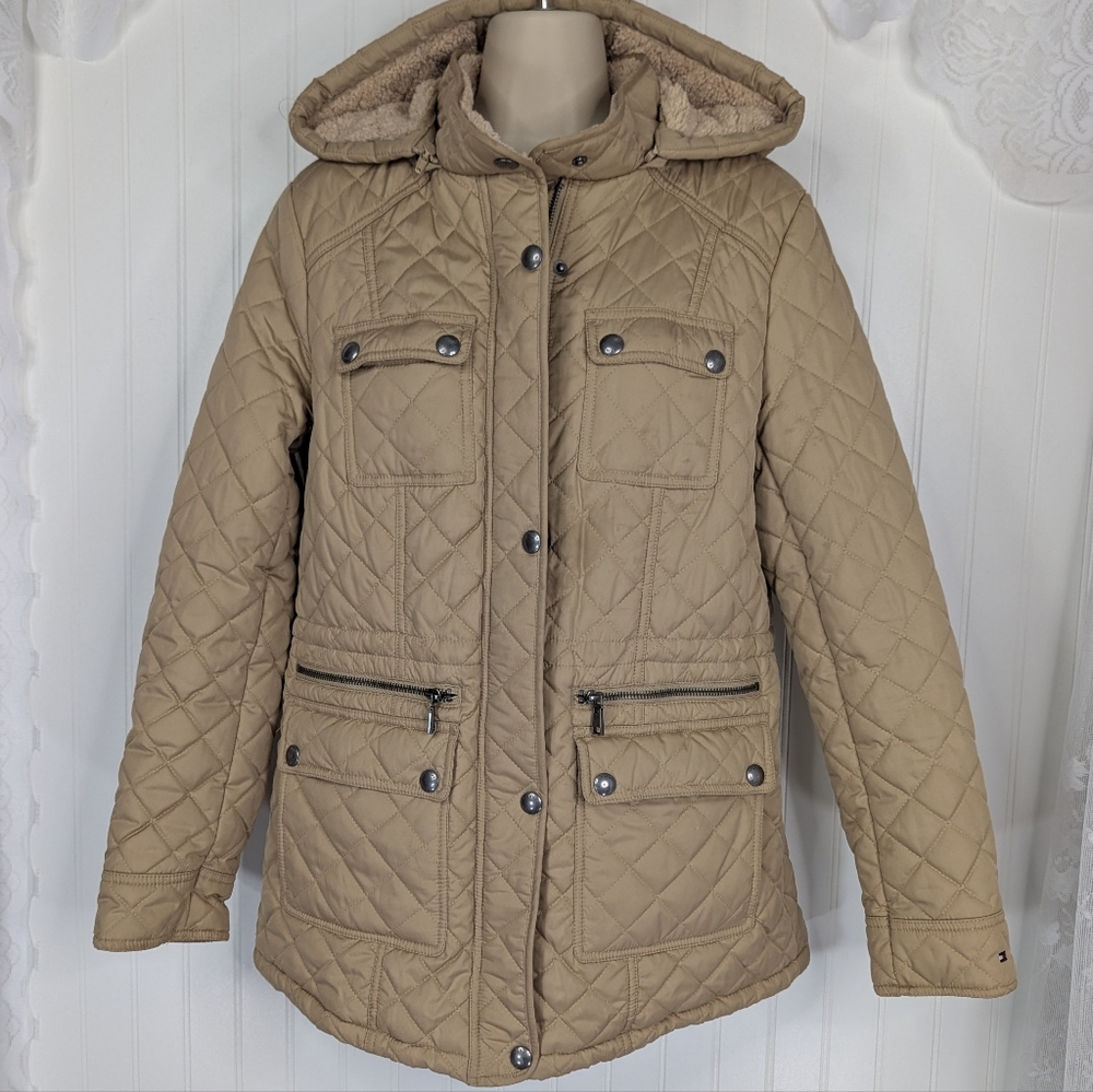 TOMMY HILFIGER Quilted Hooded Cargo Pocket Coat Sz M - Picture 4 of 11